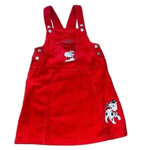 Vintage Disney's 102 Dalmatian embroidered red corduroy bib overall  dress  6/6x
